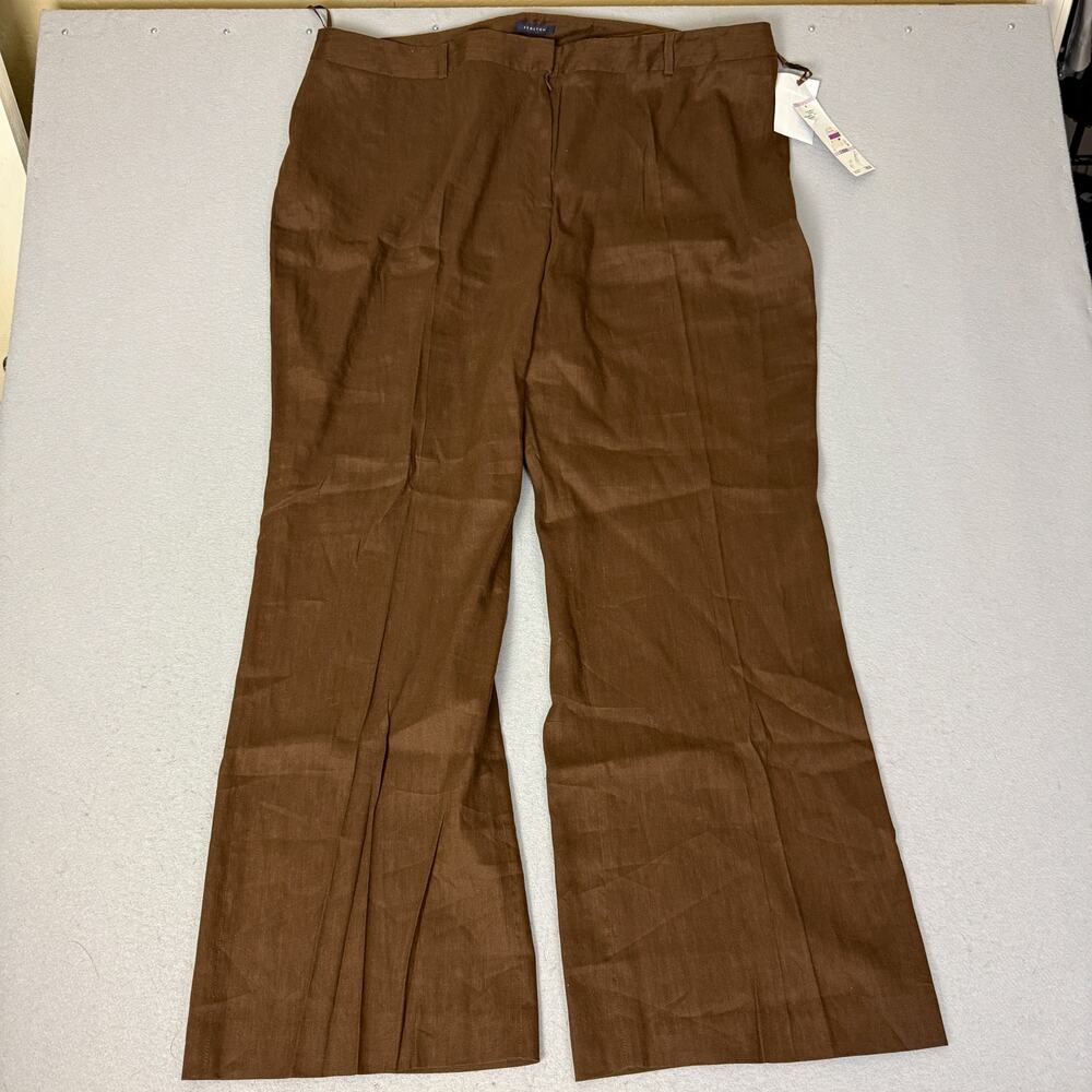 AK Anne Klein Womens 22W Brown Stretch Linen Blend Dress Pants NWT Trouser